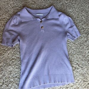 Lilac Short Sleeve Knit Polo Top